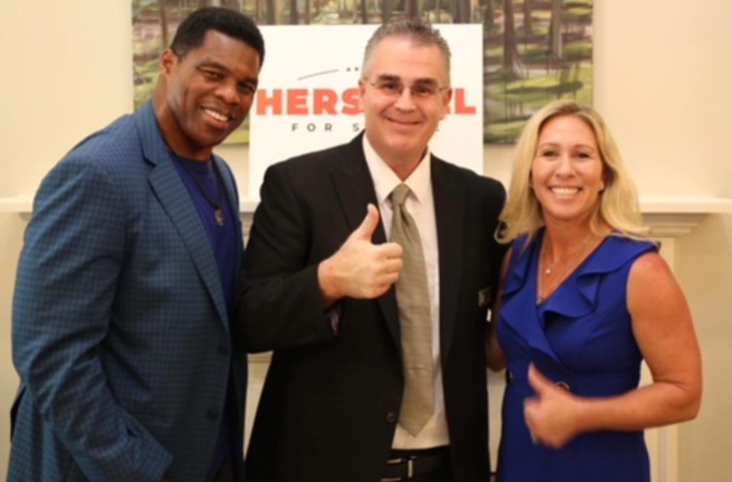 Stan Fitzgerald with Herschel Walker and Rep. Marjorie Taylor Greene in Kennesaw, Georgia, on September 12, 2021.