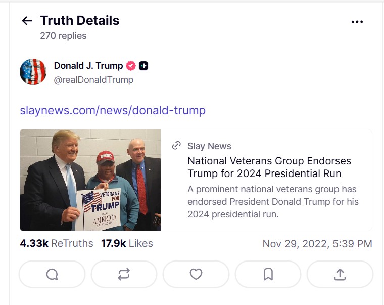 President Trump shares VFAF endorsement and article that references Stan Fitzgerald