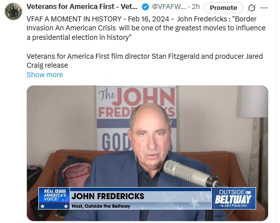 RAV’s John Fredericks Praised Stan Fitzgerald’s “Border Invasion” film as one of the greatest movies to influence a presidential election in history