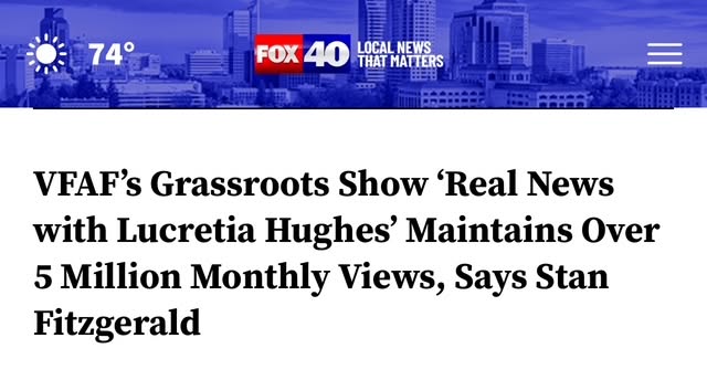 Facebook Professional Dashboard showing 5,178,629 views for Real News with Lucretia Hughes from March 20 through April 16, 2025.