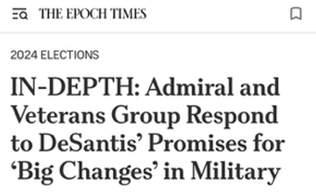 Epoch Times article featuring Admiral Charles Kubic and Stan Fitzgerald on proposed changes to the U.S. military – July 20, 2023
