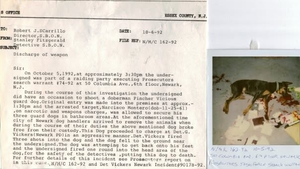 October 6, 1992 Essex County Sheriff’s Office historical commendation and narcotics investigation document in Stan Fitzgerald’s law enforcement archive